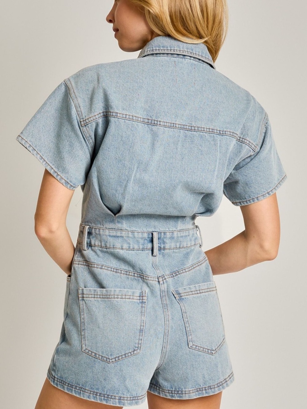 Le Lis Light Blue Denim Romper Women’s Small - Picture 2 of 7
